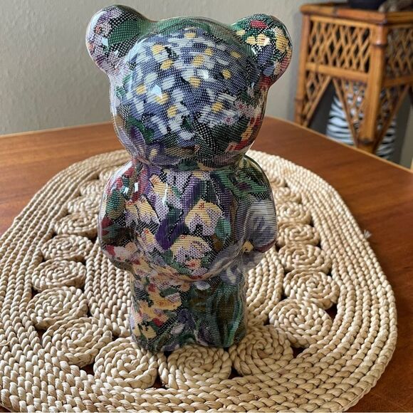 Joan Baker Designs Original Porcelain Decoupage Floral Patchwork Bear Figurine - Picture 6 of 10